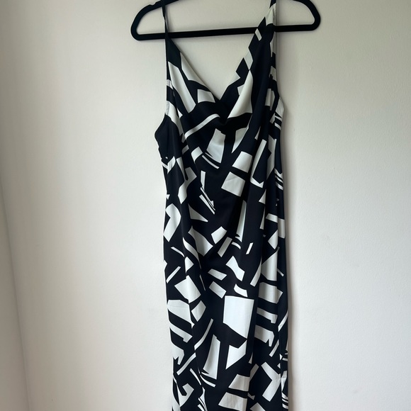 black abstract print satin cowl neck maxi dress boohoo Women's Tonal Abstract Print Cowl Neck Satin Maxi Dress in Blue